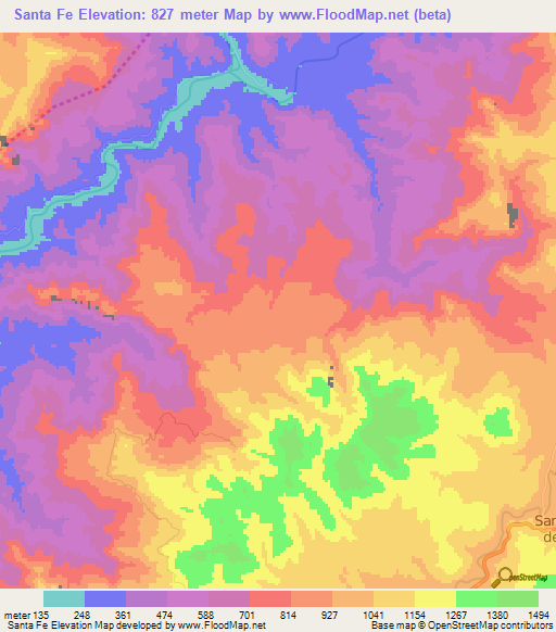 Santa Fe,Honduras Elevation Map