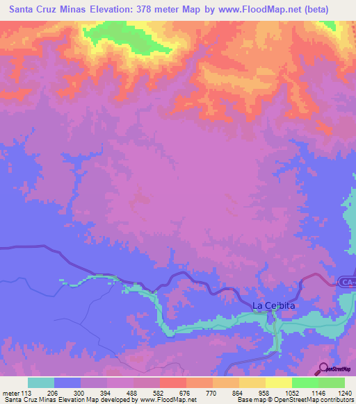Santa Cruz Minas,Honduras Elevation Map