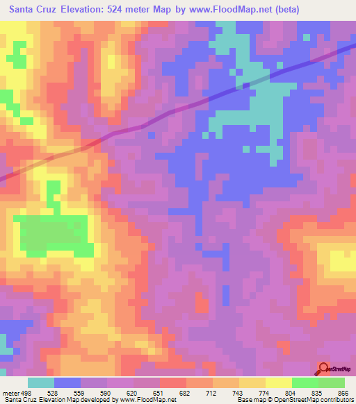 Santa Cruz,Honduras Elevation Map