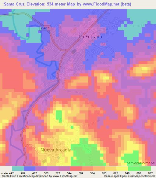 Santa Cruz,Honduras Elevation Map