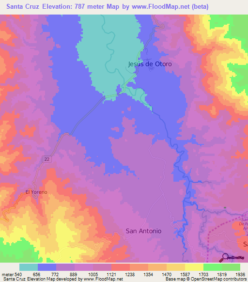 Santa Cruz,Honduras Elevation Map