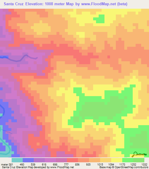 Santa Cruz,Honduras Elevation Map
