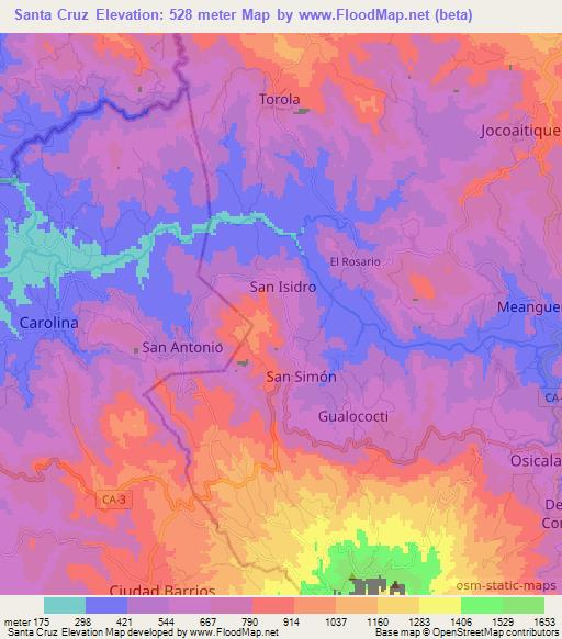 Santa Cruz,Honduras Elevation Map