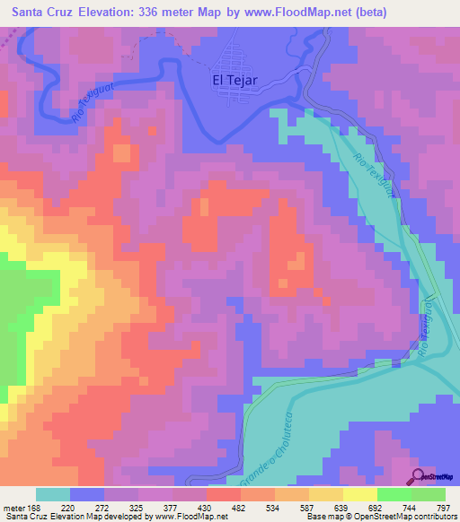 Santa Cruz,Honduras Elevation Map