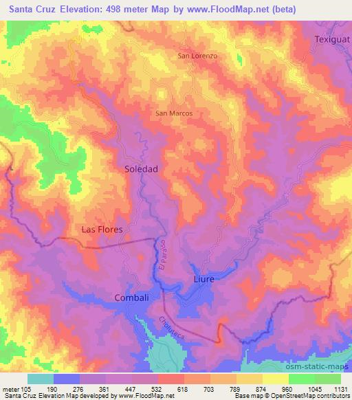 Santa Cruz,Honduras Elevation Map