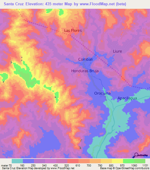 Santa Cruz,Honduras Elevation Map