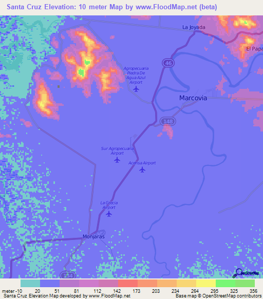 Santa Cruz,Honduras Elevation Map