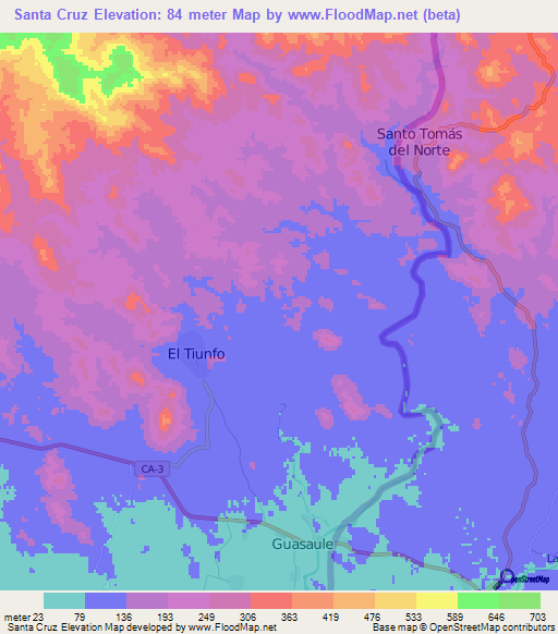 Santa Cruz,Honduras Elevation Map