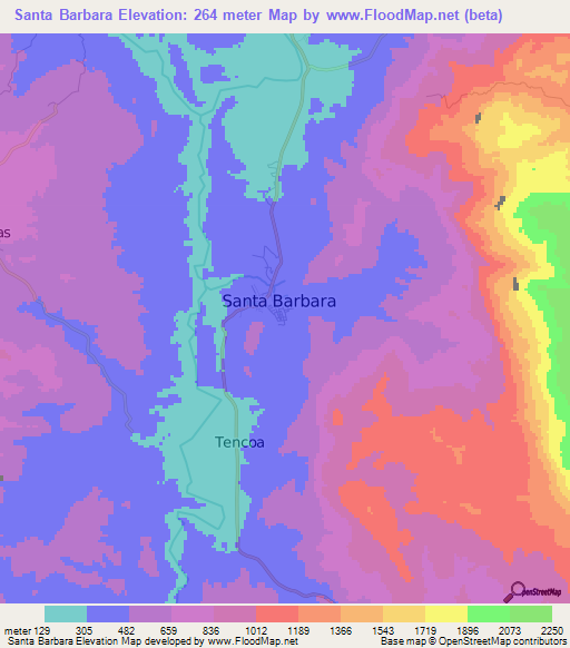 Santa Barbara,Honduras Elevation Map