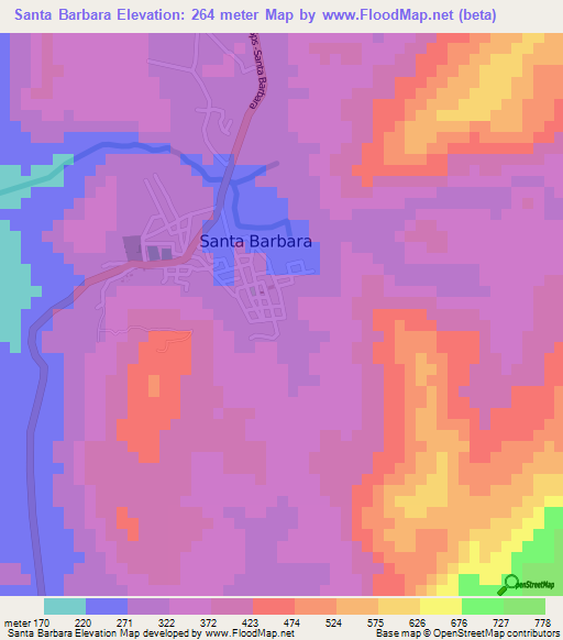 Santa Barbara,Honduras Elevation Map