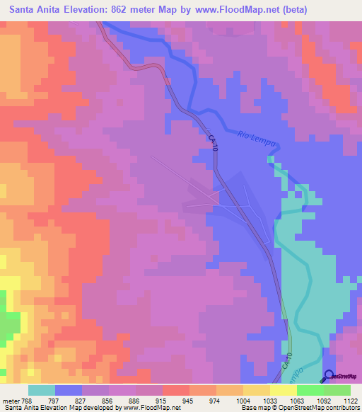 Santa Anita,Honduras Elevation Map