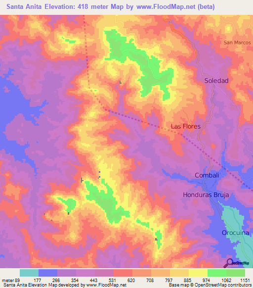Santa Anita,Honduras Elevation Map