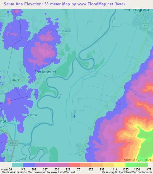 Santa Ana,Honduras Elevation Map