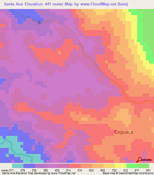 Santa Ana,Honduras Elevation Map