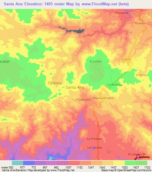 Santa Ana,Honduras Elevation Map