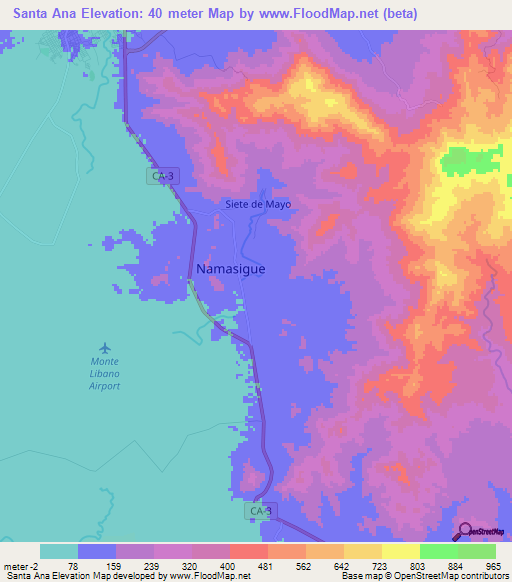 Santa Ana,Honduras Elevation Map