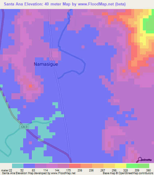 Santa Ana,Honduras Elevation Map