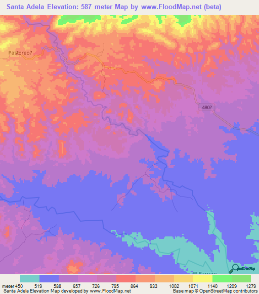 Santa Adela,Honduras Elevation Map