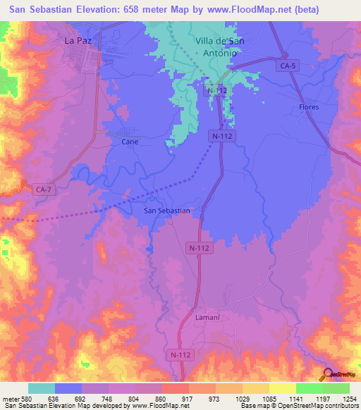 San Sebastian,Honduras Elevation Map