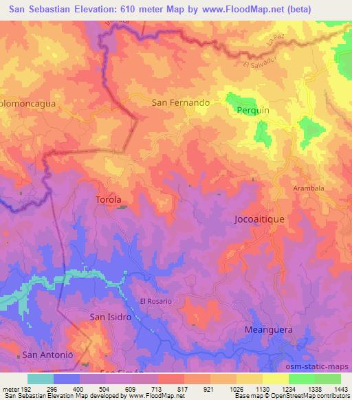 San Sebastian,Honduras Elevation Map
