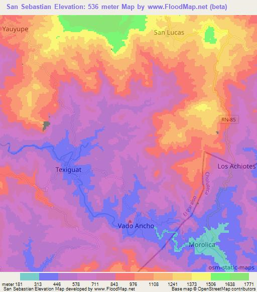 San Sebastian,Honduras Elevation Map
