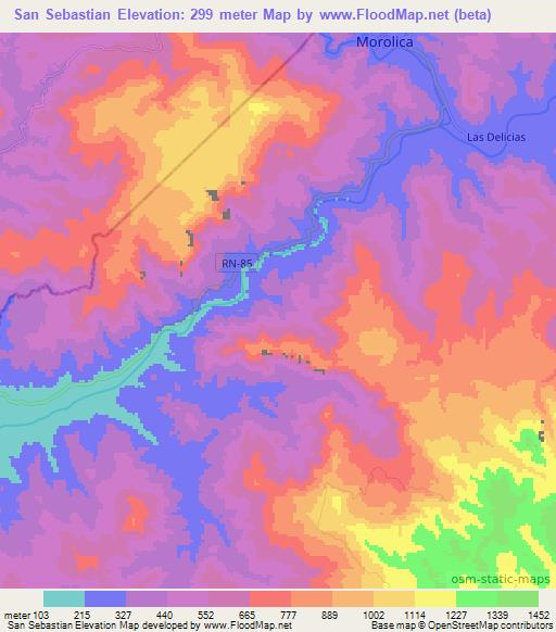 San Sebastian,Honduras Elevation Map
