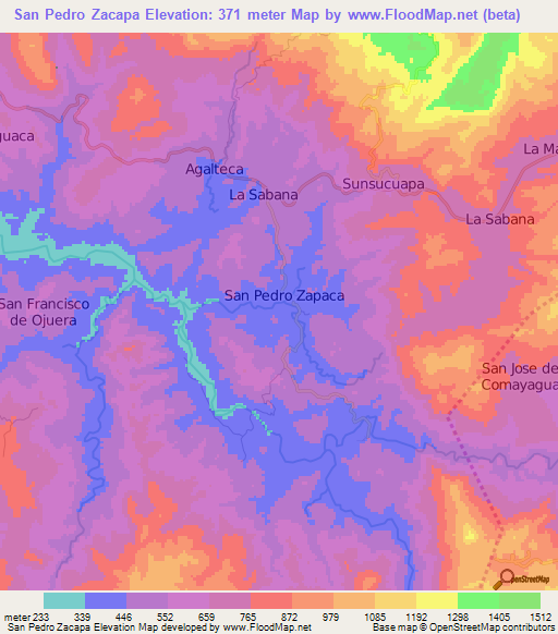 San Pedro Zacapa,Honduras Elevation Map