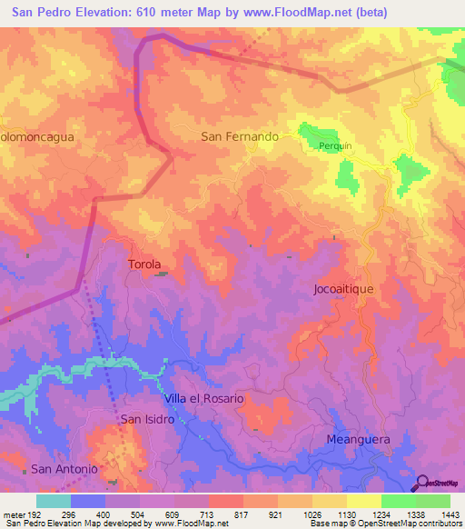 San Pedro,Honduras Elevation Map