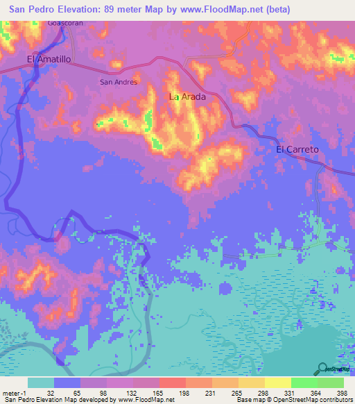 San Pedro,Honduras Elevation Map