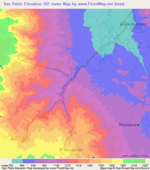 San Pablo,Honduras Elevation Map