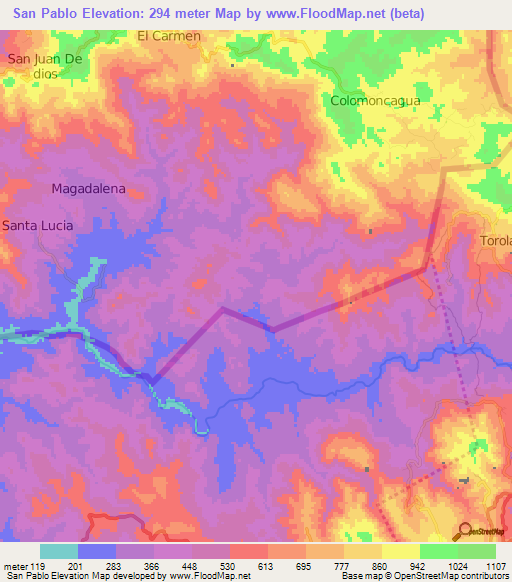 San Pablo,Honduras Elevation Map