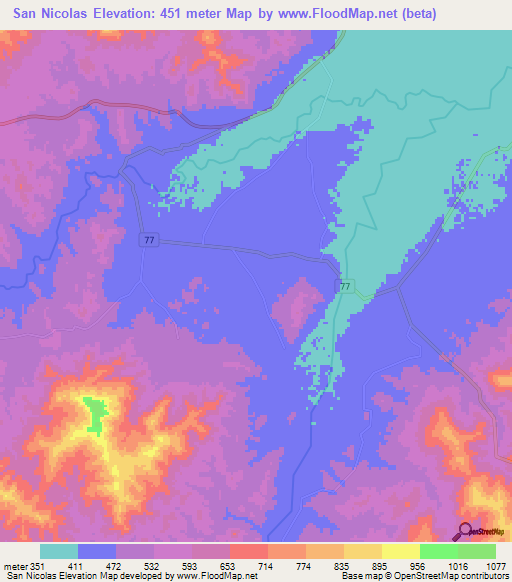 San Nicolas,Honduras Elevation Map