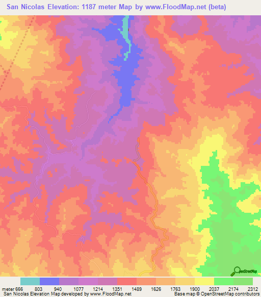 San Nicolas,Honduras Elevation Map