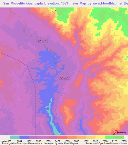 San Miguelito Guancapla,Honduras Elevation Map