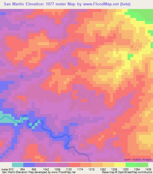 San Martin,Honduras Elevation Map