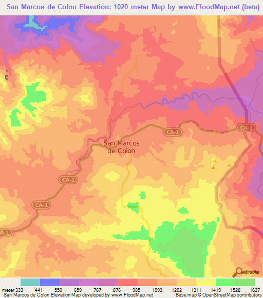 San Marcos de Colon,Honduras Elevation Map