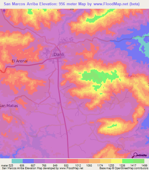 San Marcos Arriba,Honduras Elevation Map