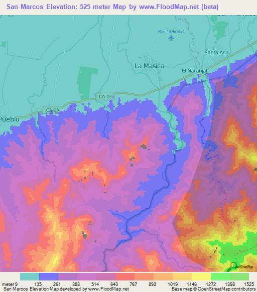 San Marcos,Honduras Elevation Map