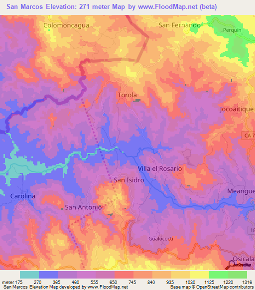 San Marcos,Honduras Elevation Map