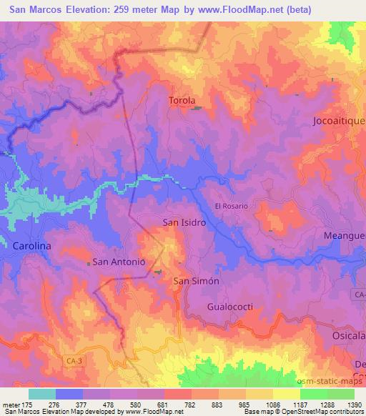 San Marcos,Honduras Elevation Map
