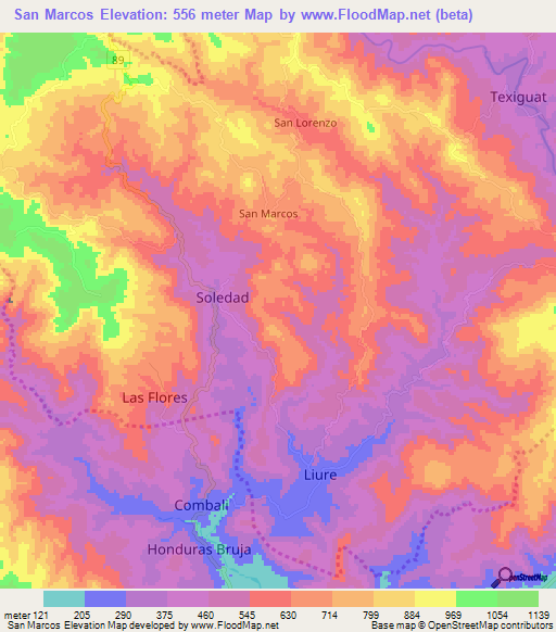 San Marcos,Honduras Elevation Map