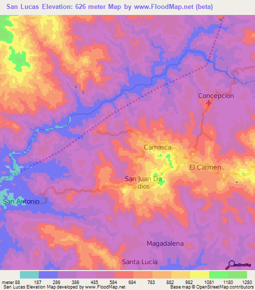 San Lucas,Honduras Elevation Map