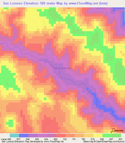 San Lorenzo,Honduras Elevation Map
