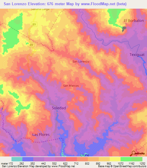 San Lorenzo,Honduras Elevation Map