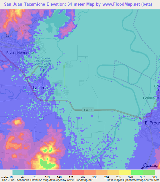 San Juan Tacamiche,Honduras Elevation Map