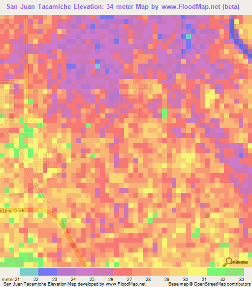 San Juan Tacamiche,Honduras Elevation Map