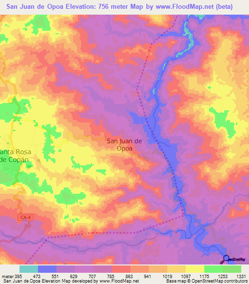 San Juan de Opoa,Honduras Elevation Map