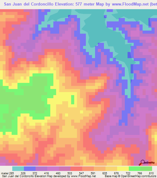 San Juan del Cordoncillo,Honduras Elevation Map