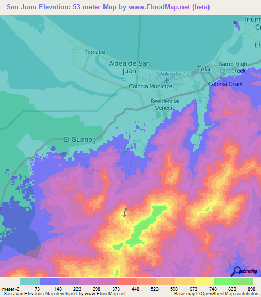 San Juan,Honduras Elevation Map