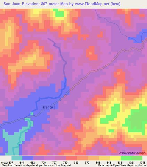 San Juan,Honduras Elevation Map